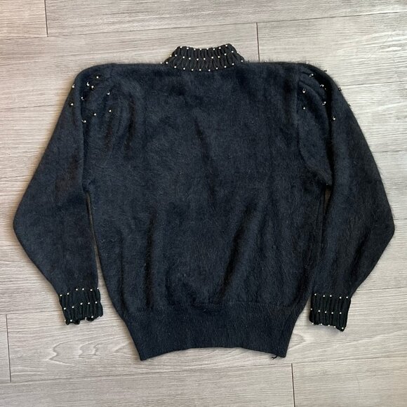 Vintage Angora Fuzzy Beaded Maximalist Sweater Knitwear Nina Austin Size L - Picture 3 of 6